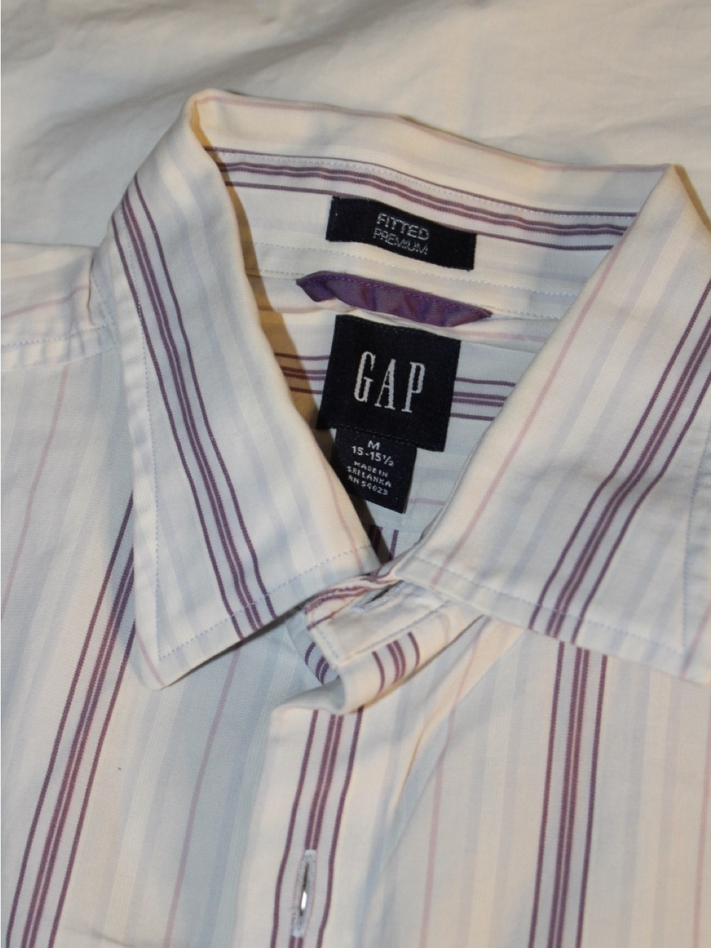 GAP Men's White Dress Shirt with Purple Stripes